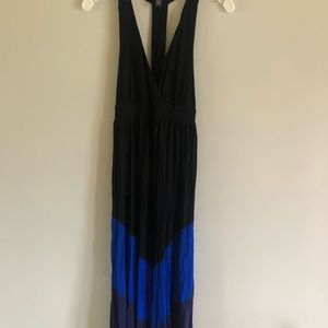 Maxi black, navy & royal blue color block dress